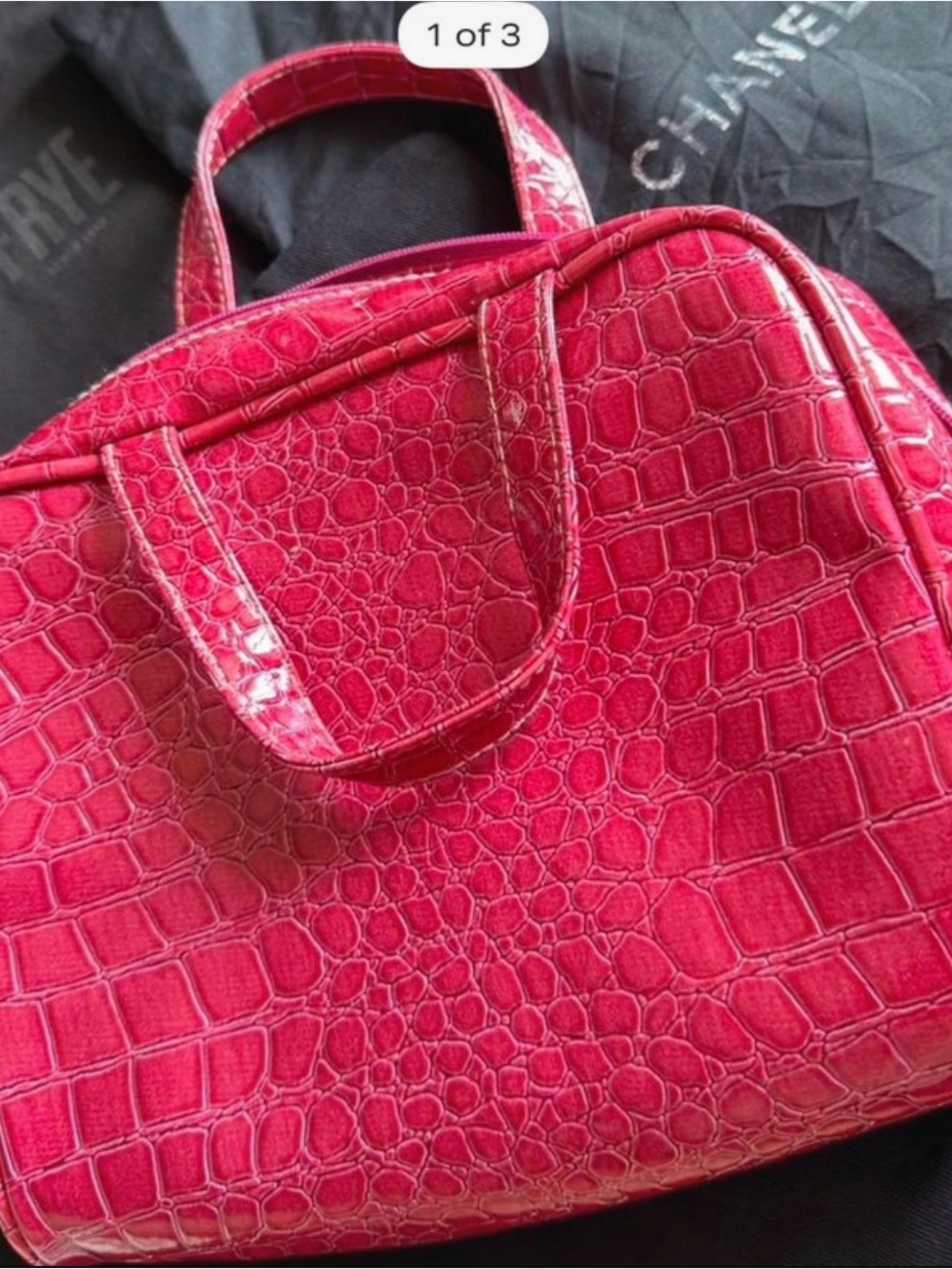 Anthropologie Hot Pink Croc-Embossed Cosmetic Case